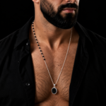 22 black Onyx beads hand knotted into a silver chain with a hand made pendant.
