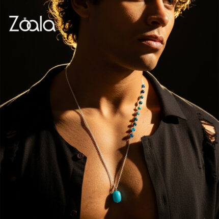 Silver chain with blue agate stones