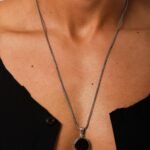 oxidized silver chain and round black onyx