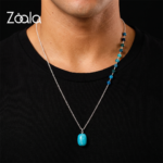 Silver chain with blue agate stones